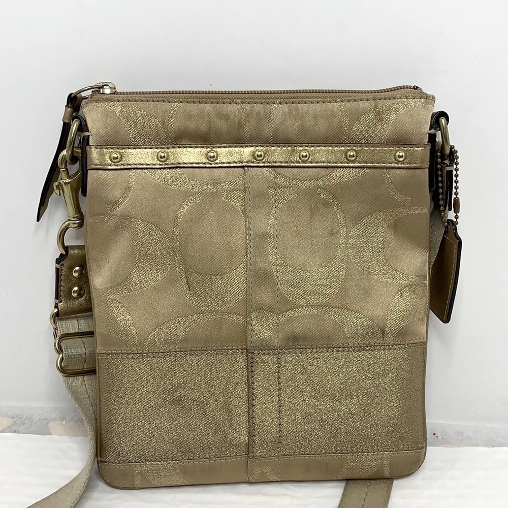 Coach Swingpack Stud Lurex Gold Jacquard CrossBody